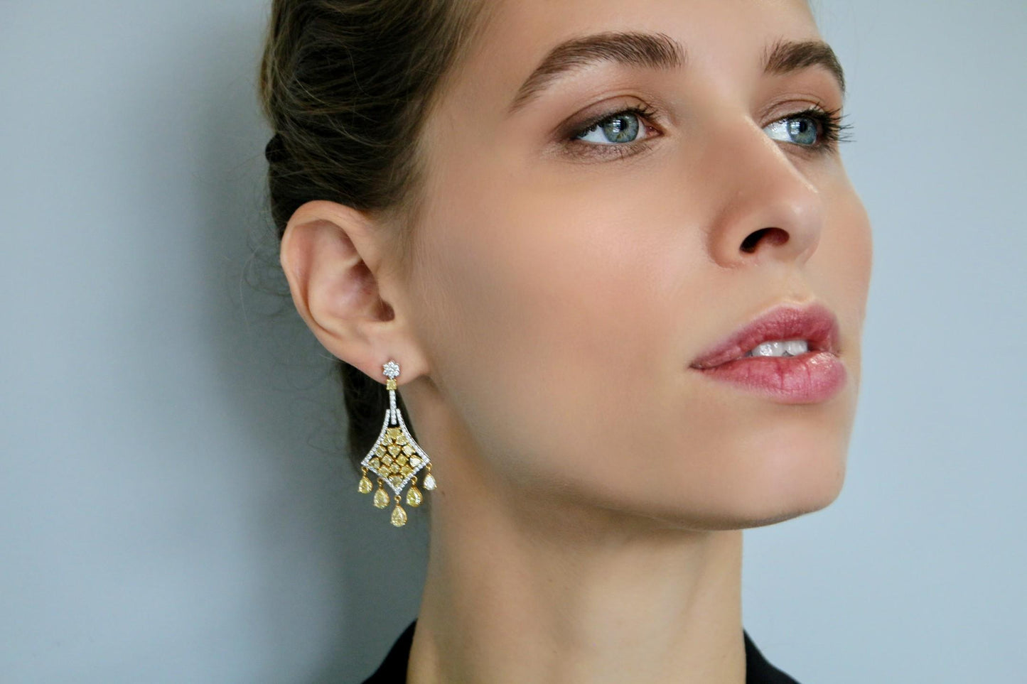 Avize Earrings - 6.81 Carat Yellow Diamond 18K White Gold