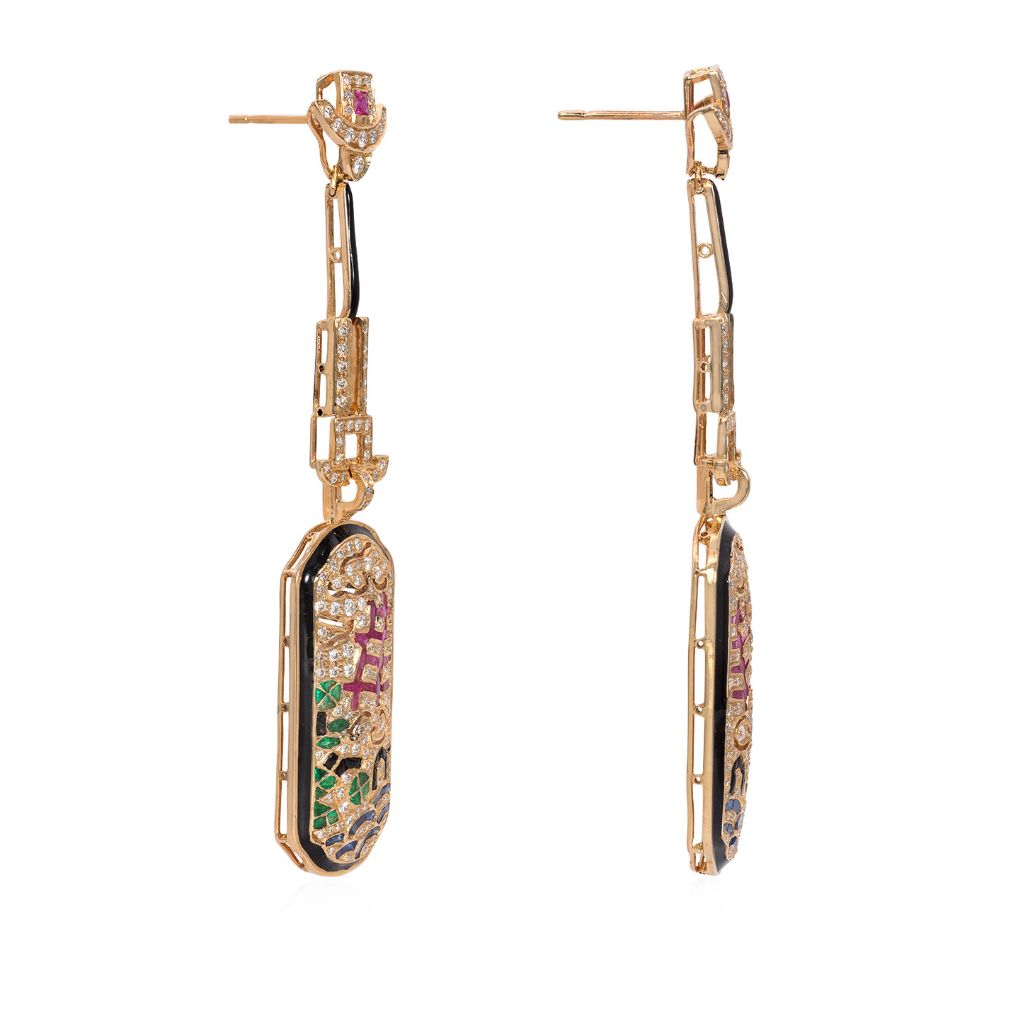 La Campagne: Art Deco Diamond Emerald and Ruby Earring image 1