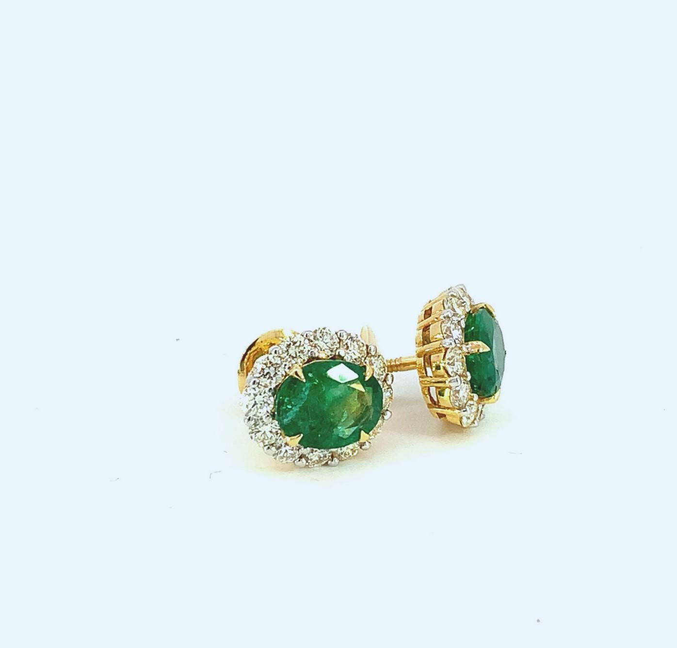 Natural 5.6 Carat Emerald and Diamond Stud Earring