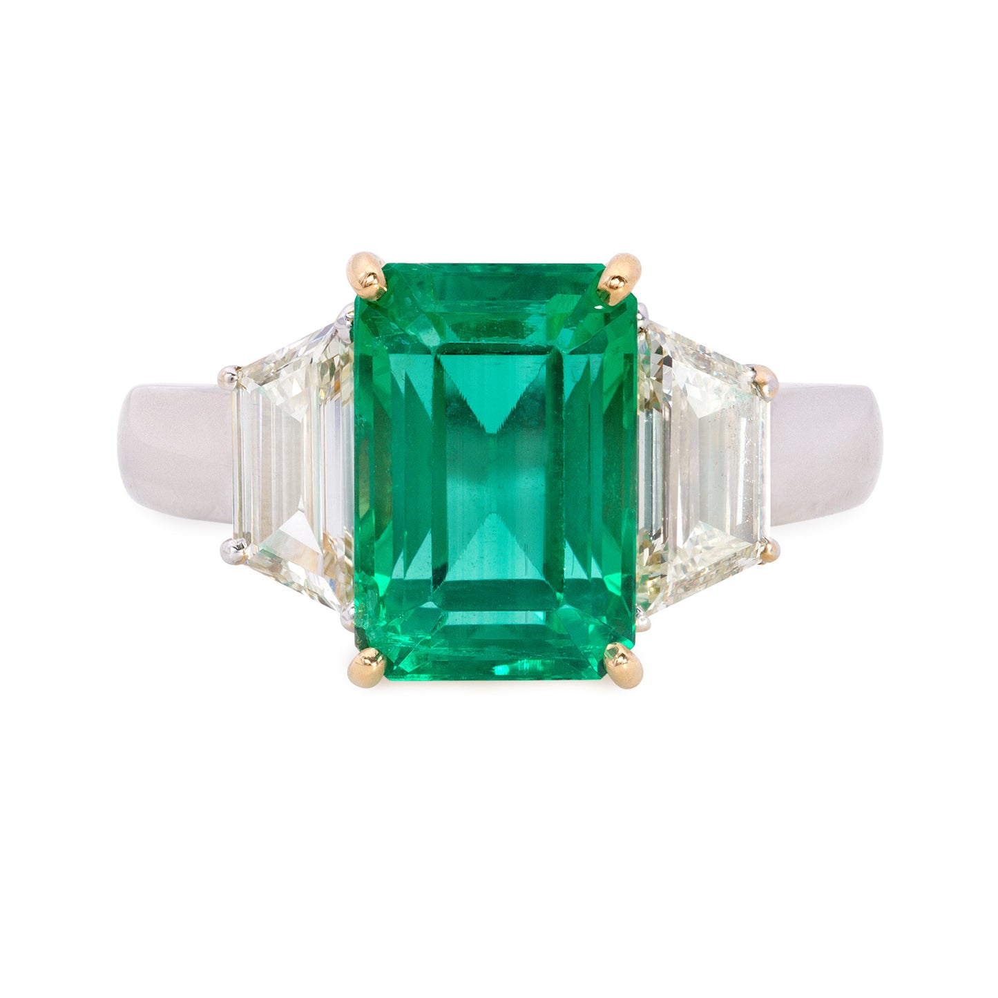 3.84 Carat Natural Columbian Minor Emerald and Diamond Ring