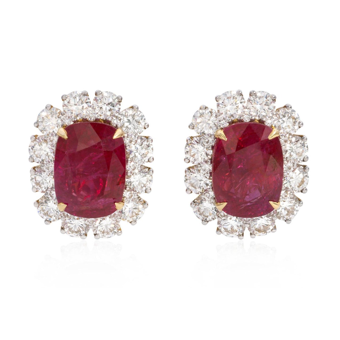11 Carat Certified Natural Burmese Ruby and Diamond Earrings 18K Gold