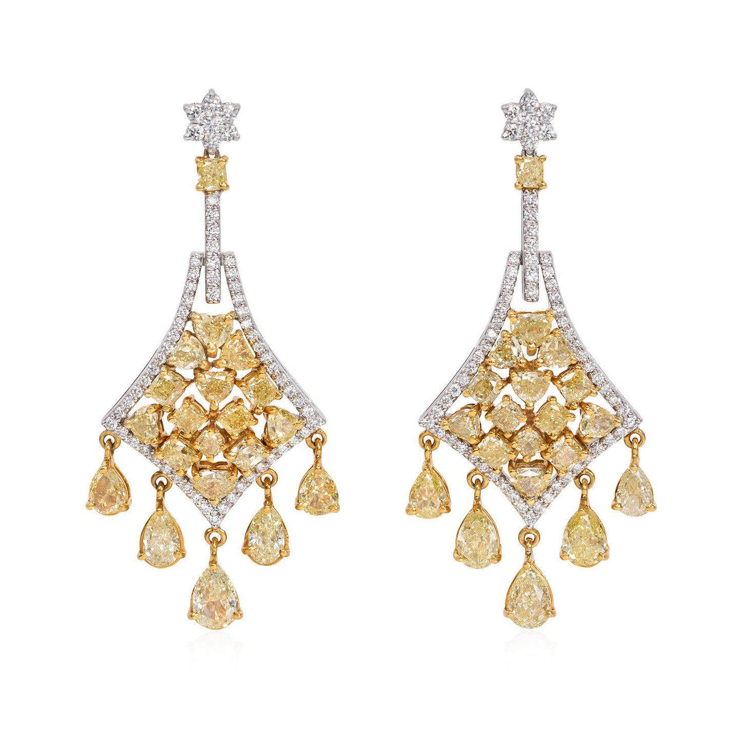 Avize Earrings - 6.81 Carat Yellow Diamond 18K White Gold