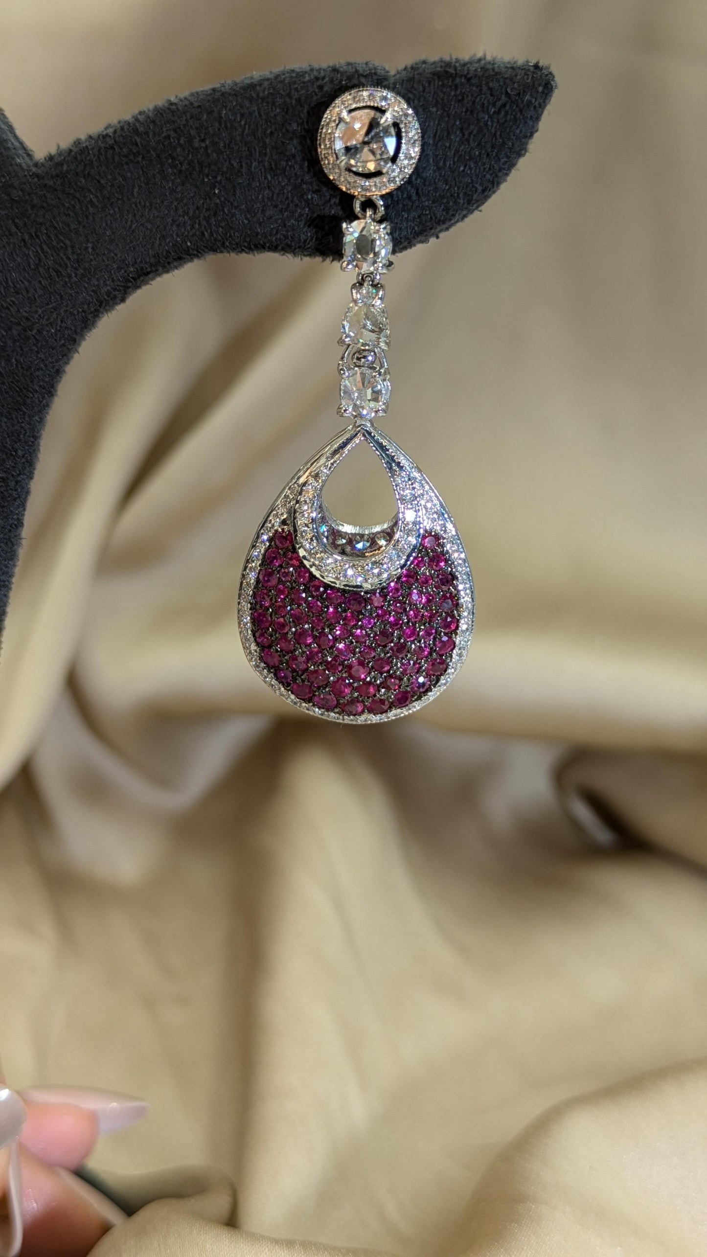 16 Carat Natural Ruby, Sapphir and 4.42 Carat Diamond Two Sided 18K Earrings