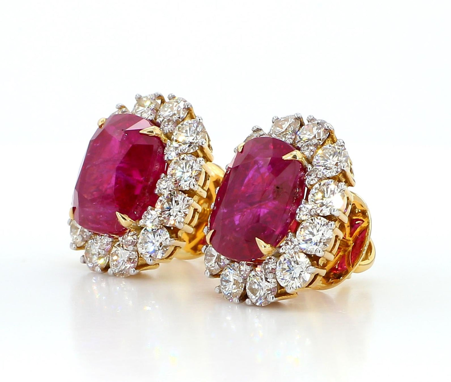 11 Carat Certified Natural Burmese Ruby and Diamond Earrings 18K Gold