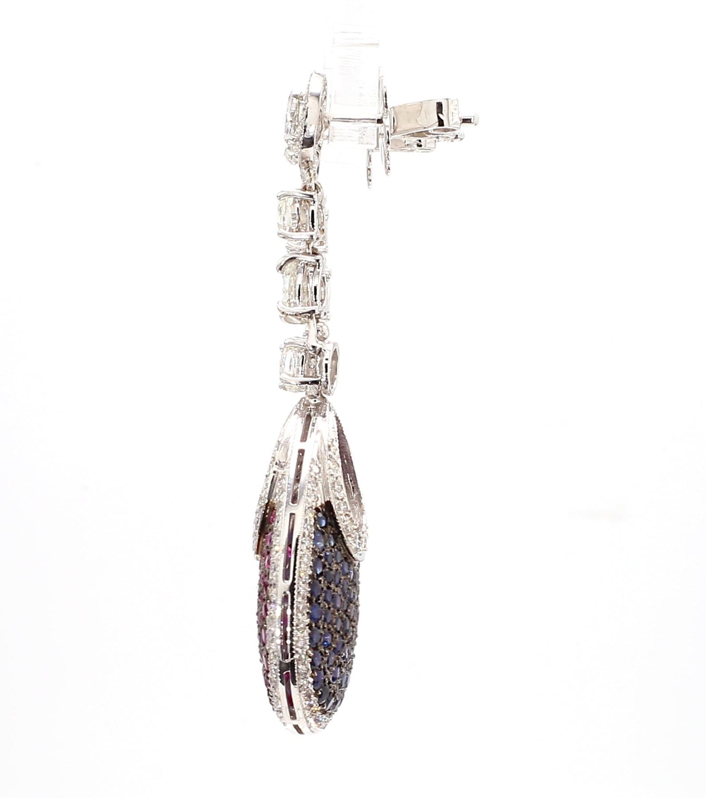 16 Carat Natural Ruby, Sapphir and 4.42 Carat Diamond Two Sided 18K Earrings
