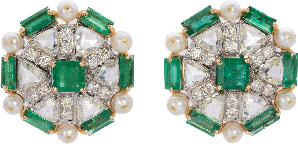 Emerald, Diamond, and Pearl Earring image 0