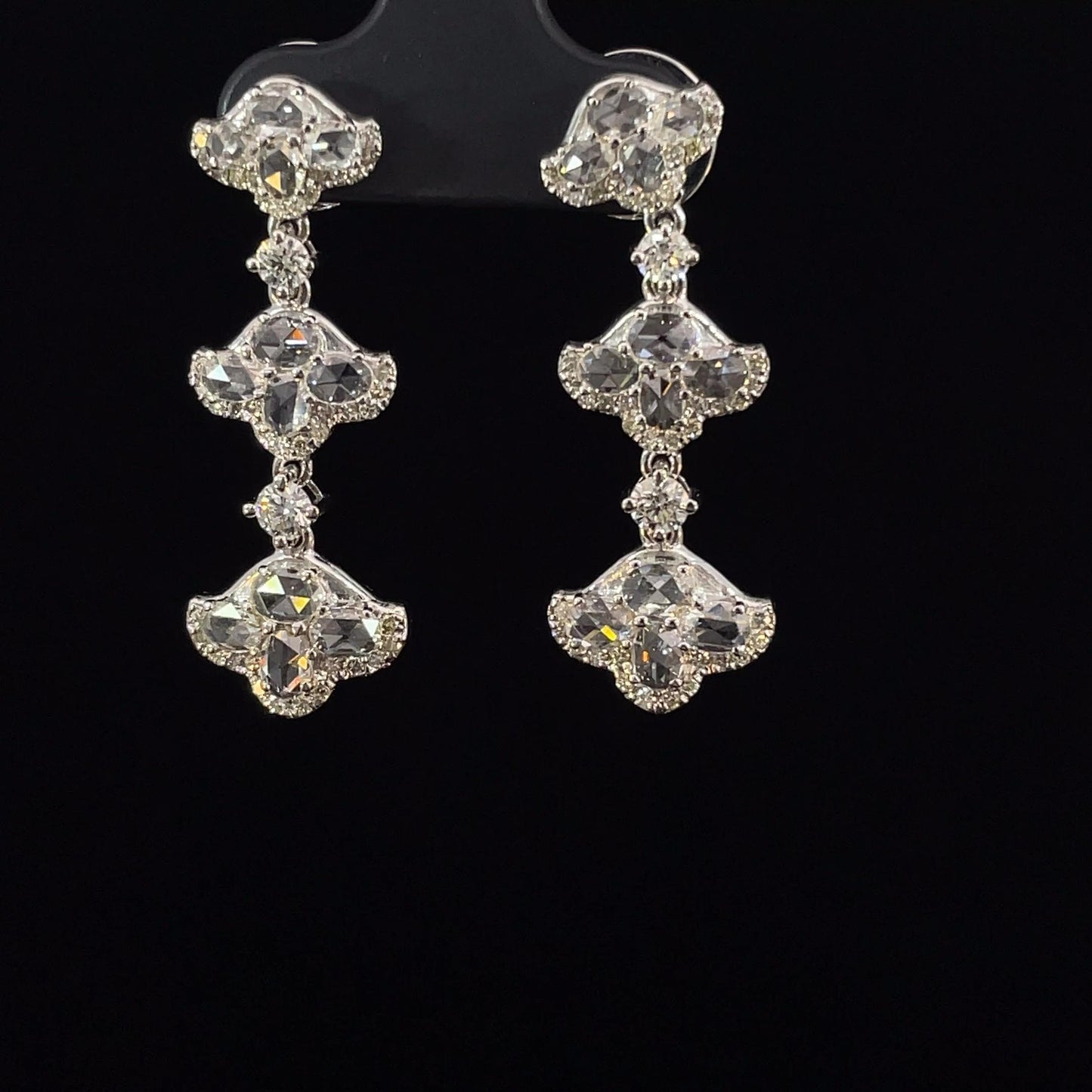 1.6 Carat Rose Cut Tulip 18K Gold Drops Earring