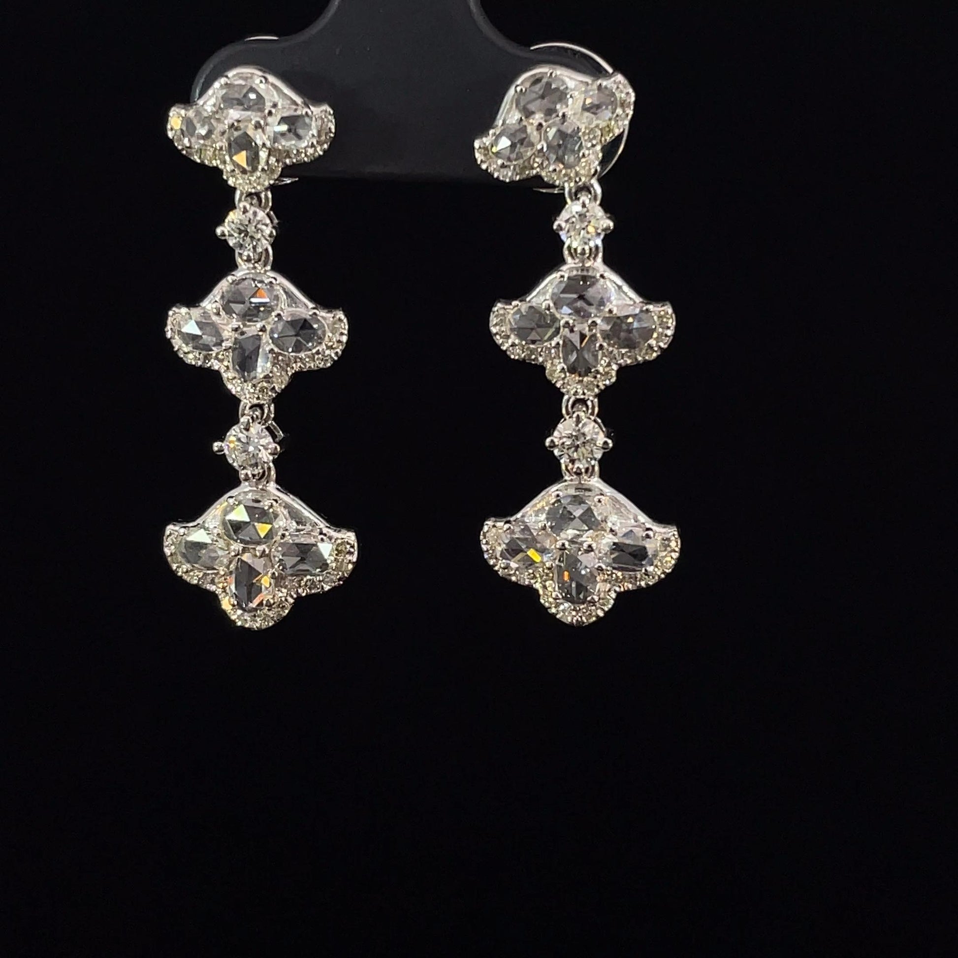 1.6 Carat Rose Cut Tulip 18K Gold Drops Earring