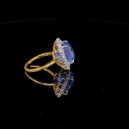 10.21 Carat Natural Blue Ceylon Sapphire Ring and Diamond Ring