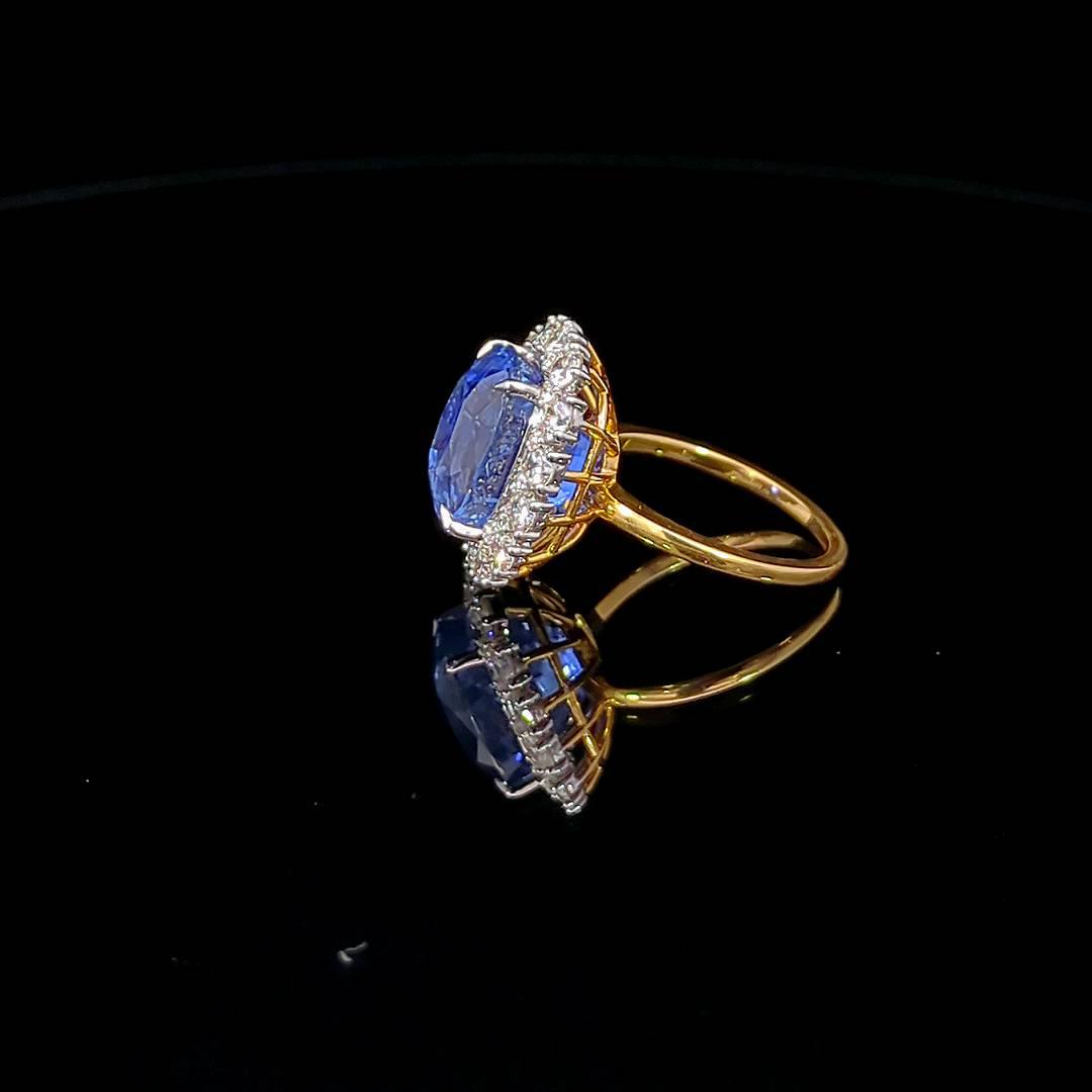 10.21 Carat Natural Blue Ceylon Sapphire Ring and Diamond Ring