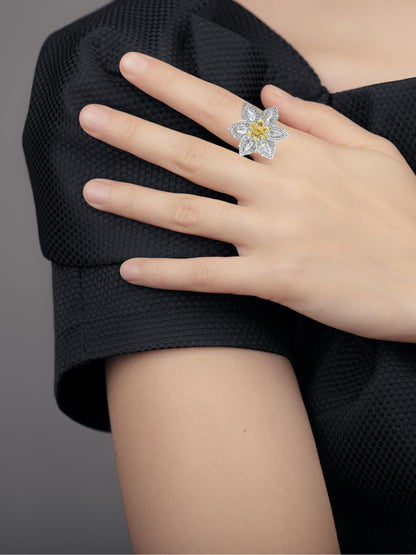 1.92 Carat Diamond & 1.34 Carat Briolette Diamond 18K Ring - The Daisy, Size 6