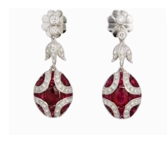 Diamond and Natural Ruby Art Deco Drop Earrings