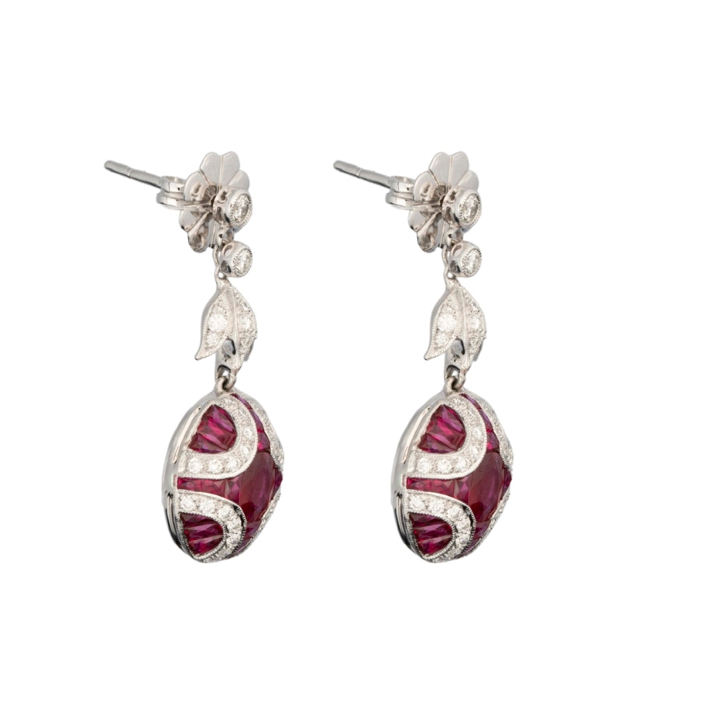 Diamond and Natural Ruby Art Deco Drop Earrings
