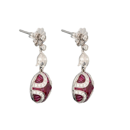 Diamond and Natural Ruby Art Deco Drop Earrings