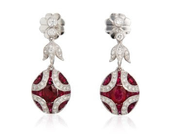 Diamond and Natural Ruby Art Deco Drop Earrings