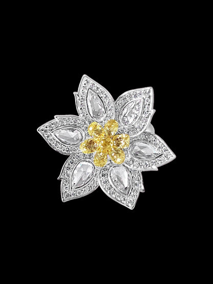1.92 Carat Diamond & 1.34 Carat Briolette Diamond 18K Ring - The Daisy, Size 6