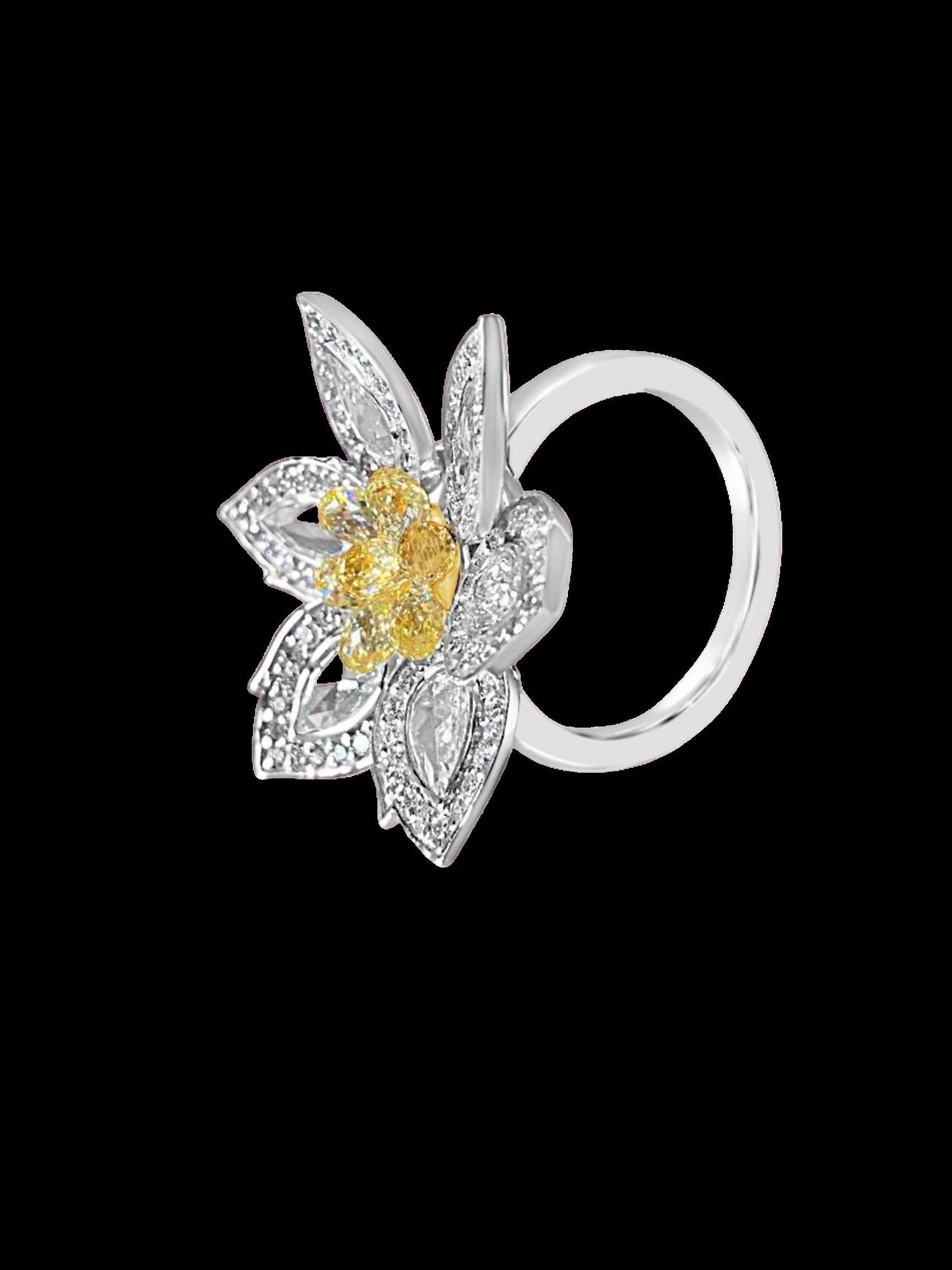 1.92 Carat Diamond & 1.34 Carat Briolette Diamond 18K Ring - The Daisy, Size 6