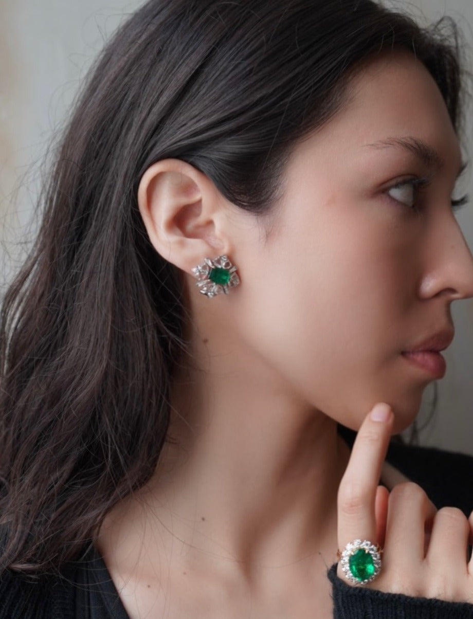 Natural Emerald And Rose-cut Earring image 1