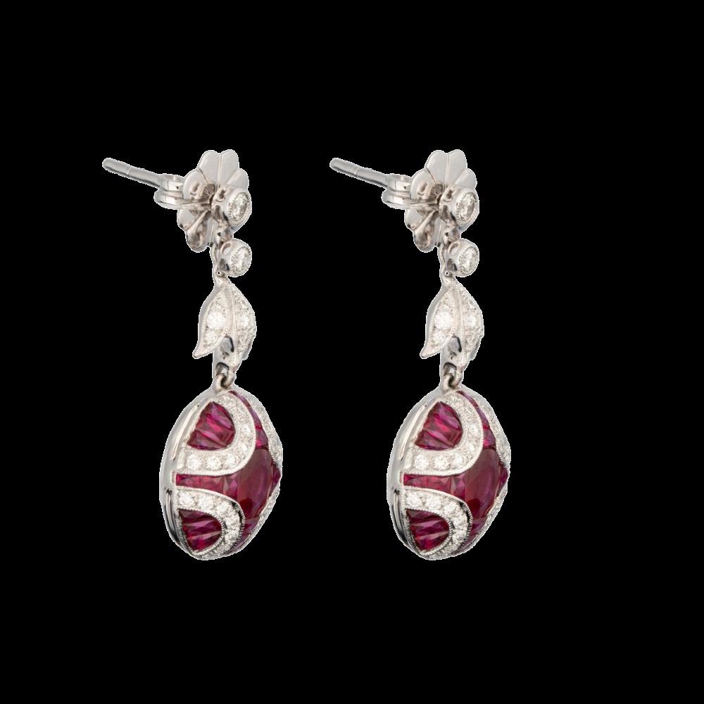 Diamond and Natural Ruby Art Deco Drop Earrings