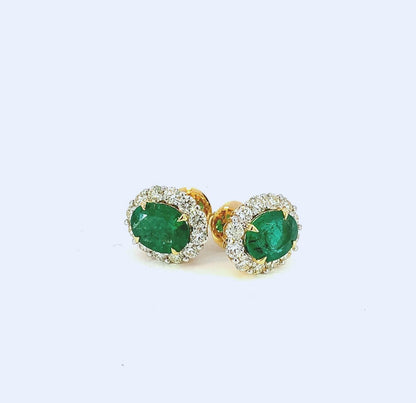 Natural 5.6 Carat Emerald and Diamond Stud Earring