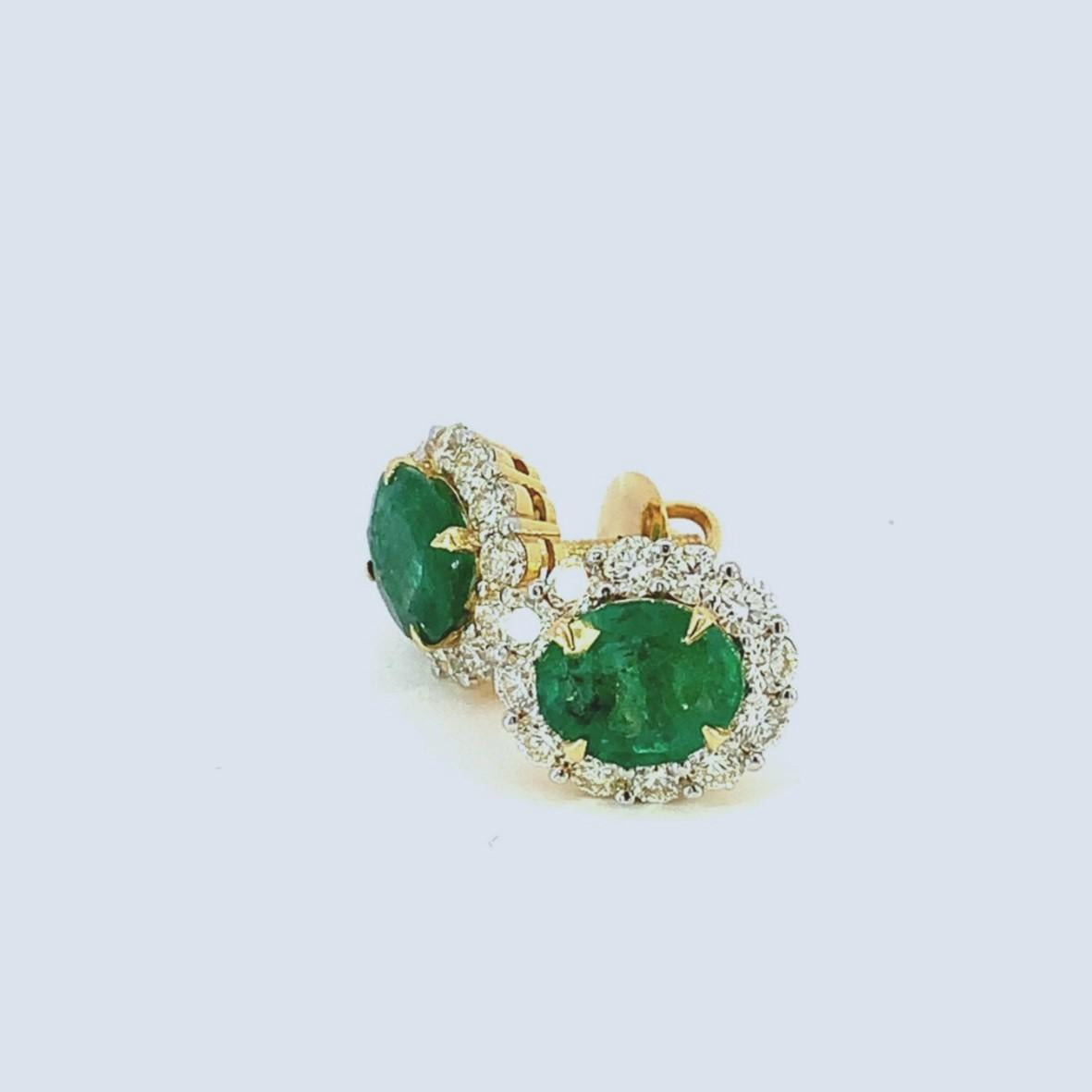 Natural 5.6 Carat Emerald and Diamond Stud Earring