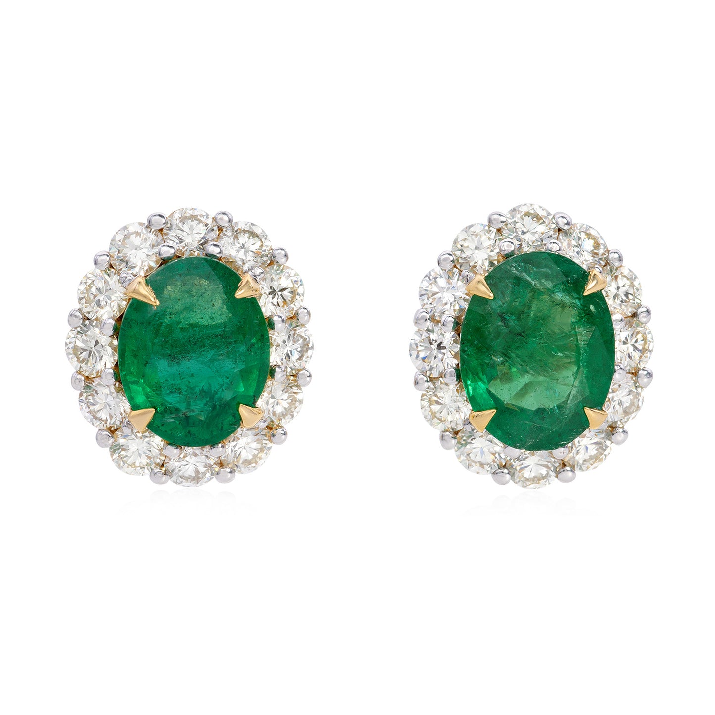 Natural 5.6 Carat Emerald and Diamond Stud Earring