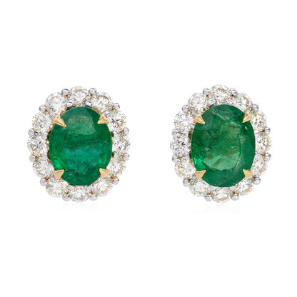 Natural 5.6 Carat Emerald and Diamond Stud Earring