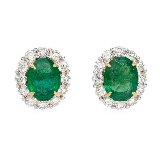 Natural 5.6 Carat Emerald and Diamond Stud Earring