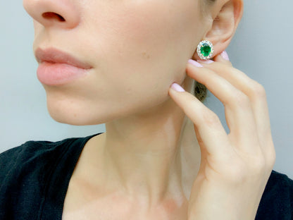Natural 5.6 Carat Emerald and Diamond Stud Earring