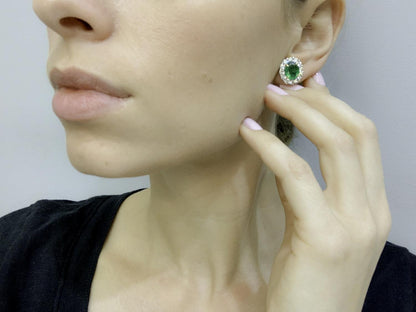 Natural 5.6 Carat Emerald and Diamond Stud Earring