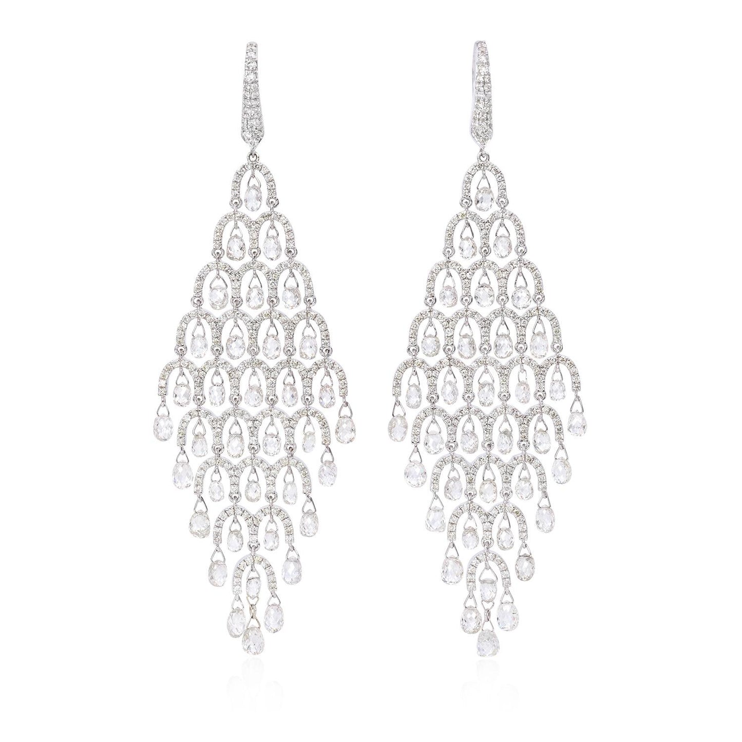 12.67 Carat Diamond Briolette Drop Earring 18K Gold