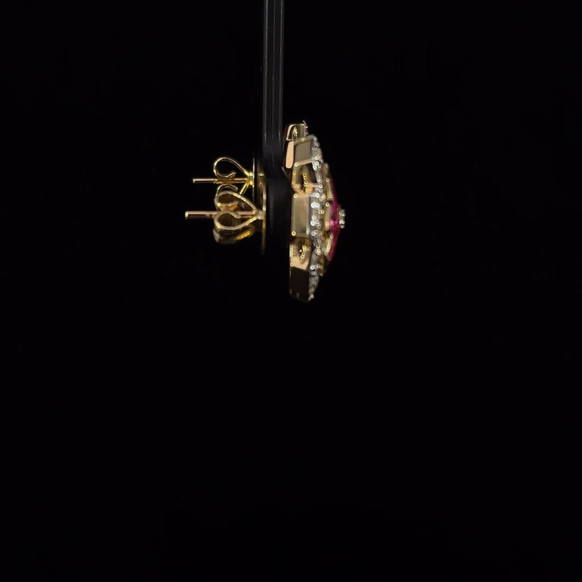 3.12 Carat Ruby and 1.15 Carat Diamond Geometric Flower 18K Gold Earring
