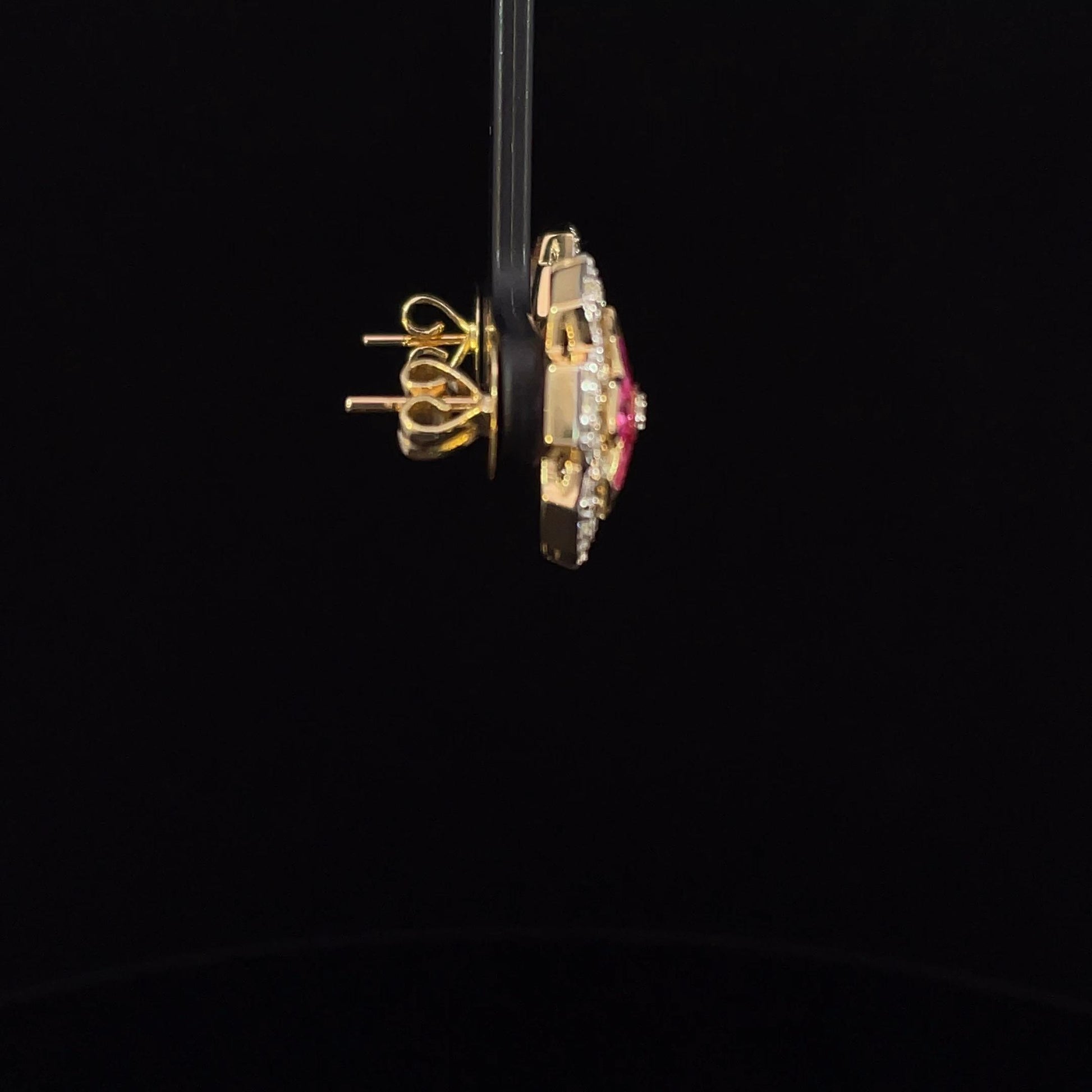 3.12 Carat Ruby and 1.15 Carat Diamond Geometric Flower 18K Gold Earring