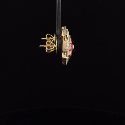 3.12 Carat Ruby and 1.15 Carat Diamond Geometric Flower 18K Gold Earring