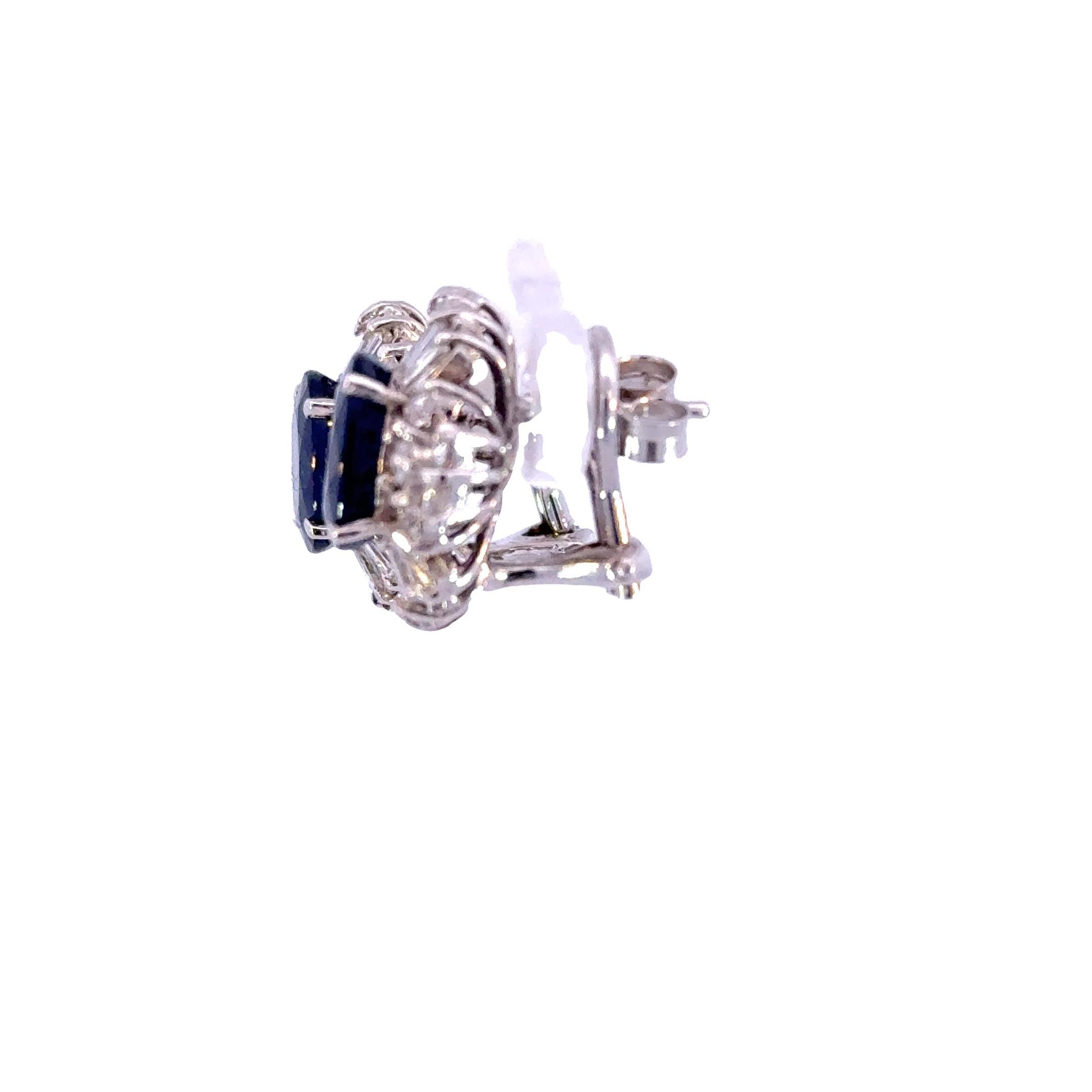 3.00 Carat Blue Sapphire and 1.00 Carat Diamond Studs 18K White Gold