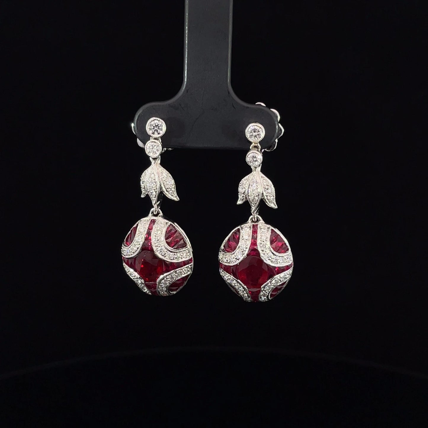 Diamond and Natural Ruby Art Deco Drop Earrings
