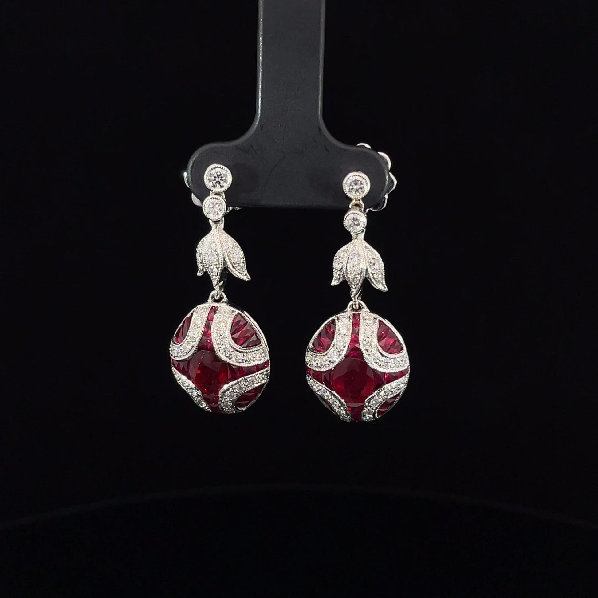 Diamond and Natural Ruby Art Deco Drop Earrings