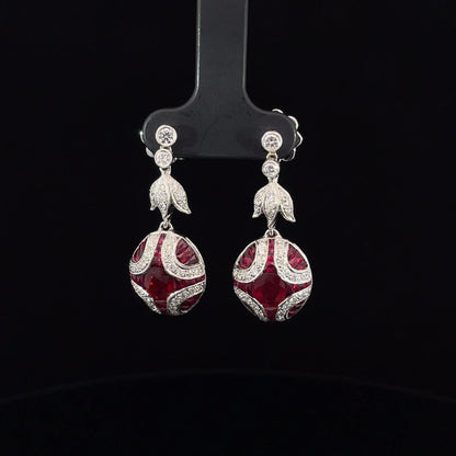 Diamond and Natural Ruby Art Deco Drop Earrings