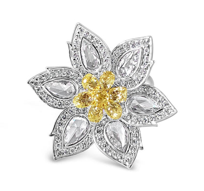 1.92 Carat Diamond & 1.34 Carat Briolette Diamond 18K Ring - The Daisy, Size 6