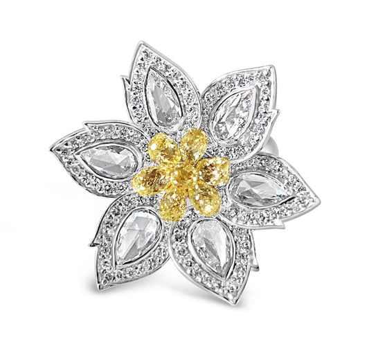 1.92 Carat Diamond & 1.34 Carat Briolette Diamond 18K Ring - The Daisy, Size 6