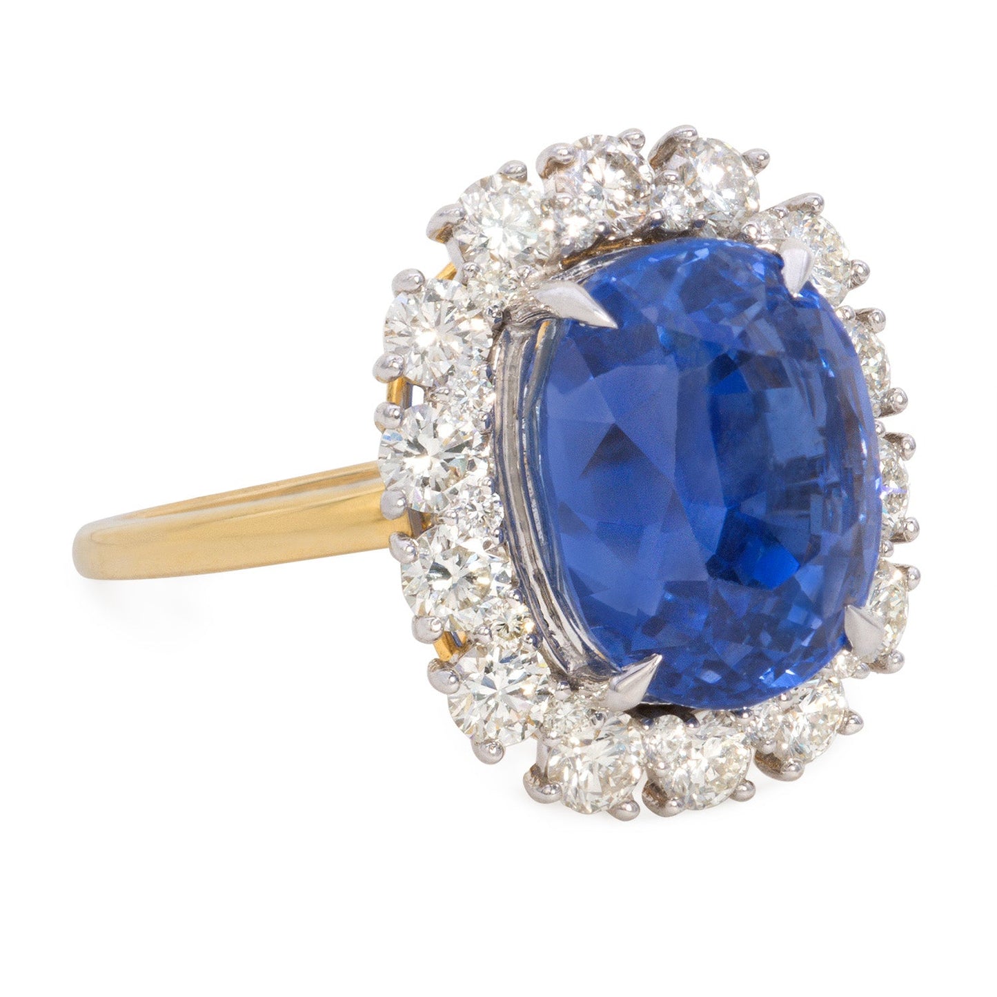 10.21 Carat Natural Blue Ceylon Sapphire Ring and Diamond Ring