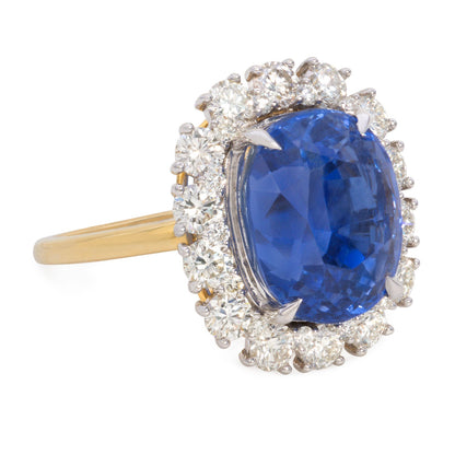 10.21 Carat Natural Blue Ceylon Sapphire Ring and Diamond Ring