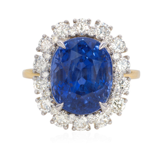10.21 Carat Natural Blue Ceylon Sapphire Ring and Diamond Ring