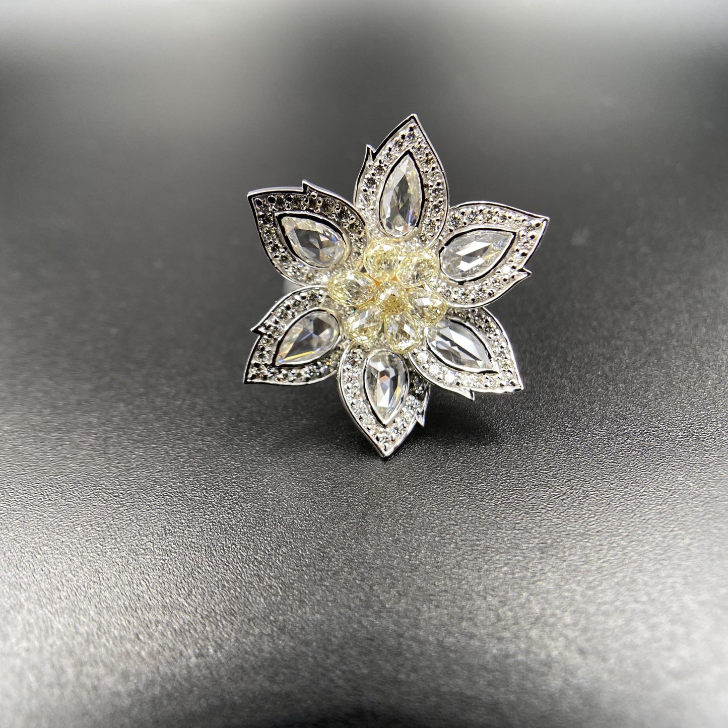 1.92 Carat Diamond & 1.34 Carat Briolette Diamond 18K Ring - The Daisy, Size 6
