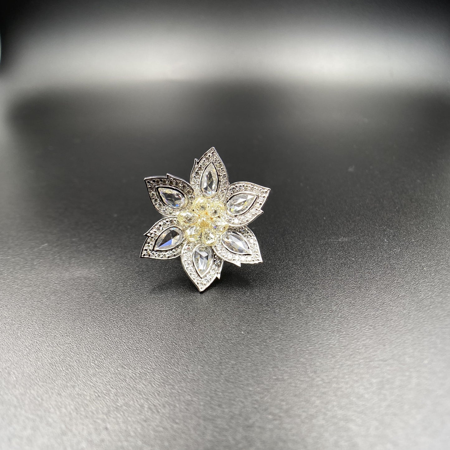1.92 Carat Diamond & 1.34 Carat Briolette Diamond 18K Ring - The Daisy, Size 6
