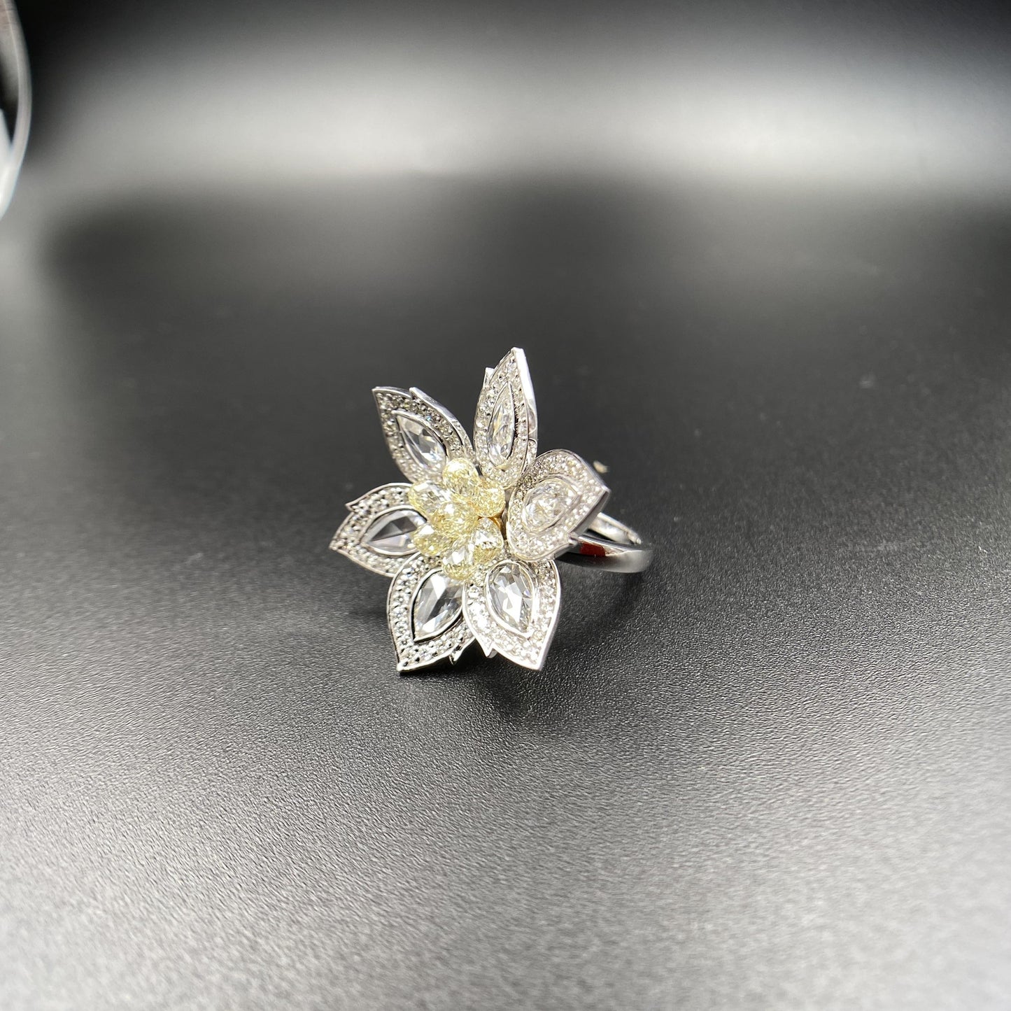 1.92 Carat Diamond & 1.34 Carat Briolette Diamond 18K Ring - The Daisy, Size 6
