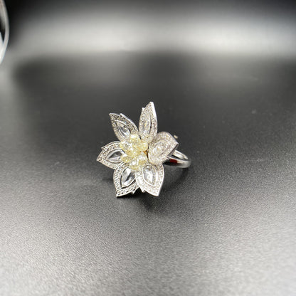 1.92 Carat Diamond & 1.34 Carat Briolette Diamond 18K Ring - The Daisy, Size 6