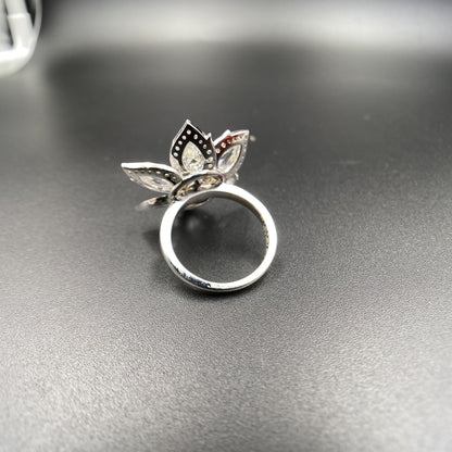 1.92 Carat Diamond & 1.34 Carat Briolette Diamond 18K Ring - The Daisy, Size 6