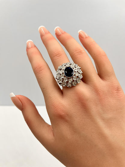 Blue Sapphire and Diamond Ring