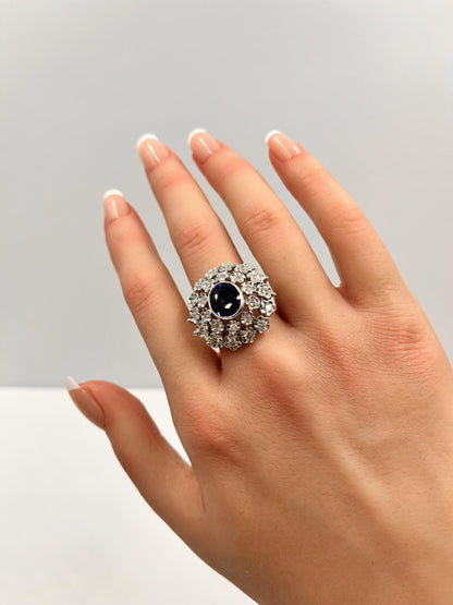 Blue Sapphire and Diamond Ring